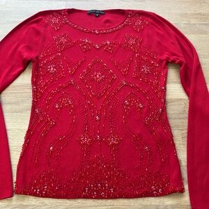 Vintage Elegant Red Beaded Women's Top Sweater Size:M
